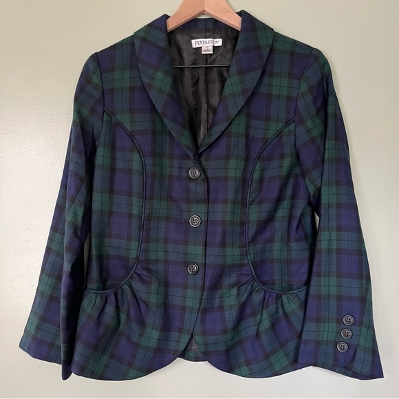 Pendleton Virgin Wool Women’s 3 Button Closure Plaid Blazer Jacket Blue Green 10 - Picture 4 of 10